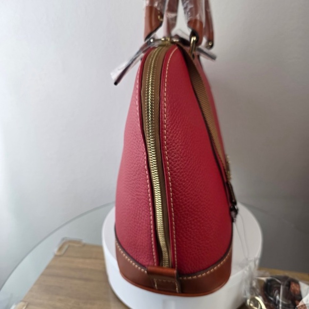 Dooney & Bourke Zip Zip Domed Satchel Crossbody Bag Red Pebbled Leather Purse - Picture 3 of 11